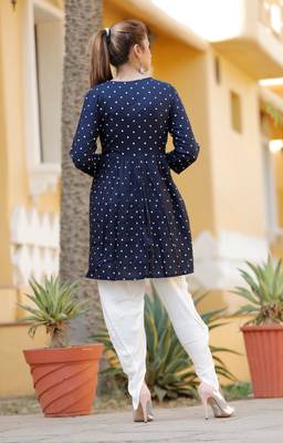 Blue Women's Rayon kurti with  Bottom dhotti 2