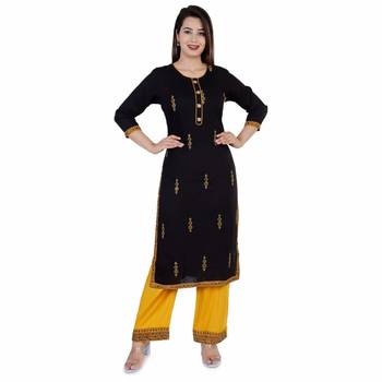 Black Women's Rayon Embroidery kurti with palazzo 1