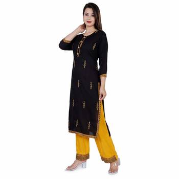 Black Women's Rayon Embroidery kurti with palazzo 3