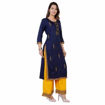 Blue Women's Rayon Embroidery kurti with palazzo 1