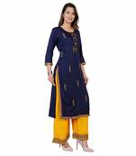 Blue Women's Rayon Embroidery kurti with palazzo