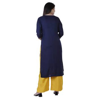 Blue Women's Rayon Embroidery kurti with palazzo 2