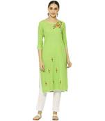 Green Women's Rayon Embroidery kurti with pant