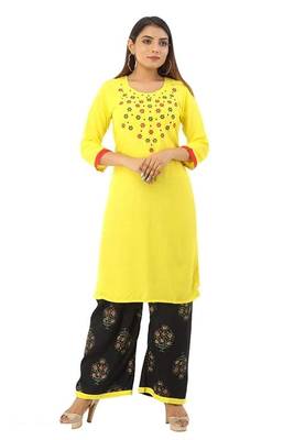 Women's Rayon Embroidery kurti with printed palazzo 1