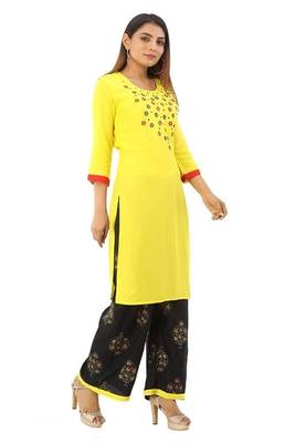 Women's Rayon Embroidery kurti with printed palazzo 4