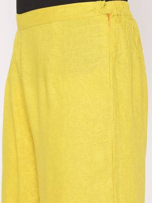 Mustard Women's Rayon slub Gold Print Straight Kurta Palazzo Set 5