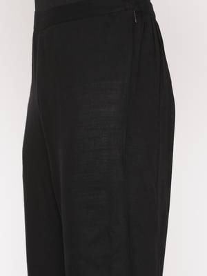 Black Women's Rayon Slub Gold Print Straight Kurta Pant Set 4