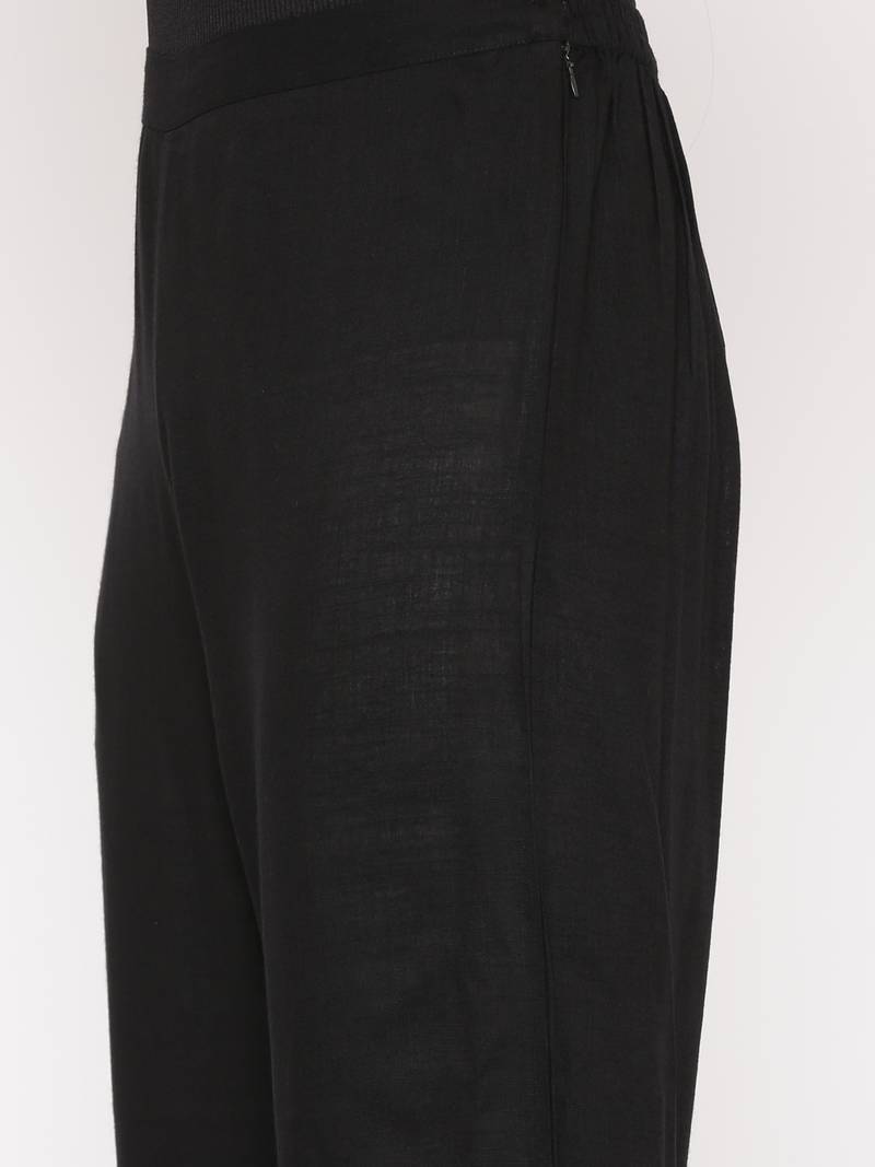 Black Women's Rayon Slub Gold Print Straight Kurta Pant Set