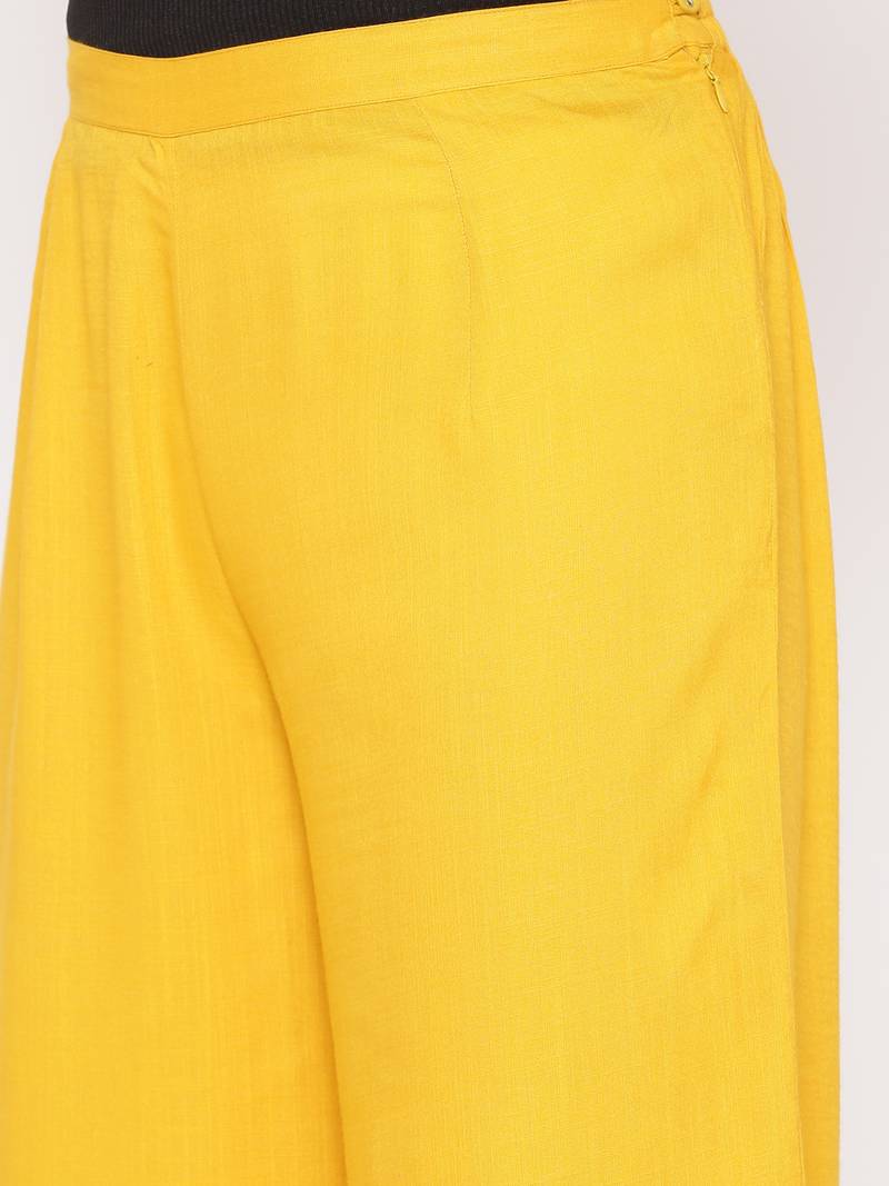 Mustard Women's Rayon Slub Solid Anarkali Kurta Palazzo Set