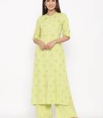 Parrote green Women's Rayon  Gold Print Straight Kurta Palazzo Set