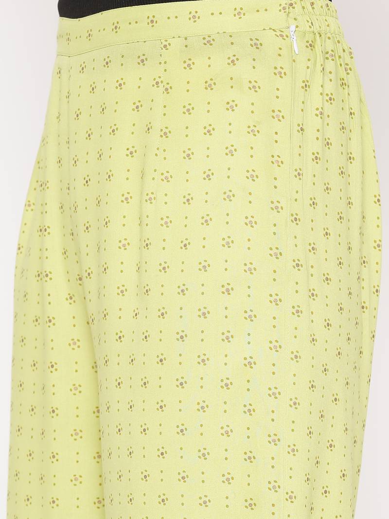 Parrote green Women's Rayon  Gold Print Straight Kurta Palazzo Set