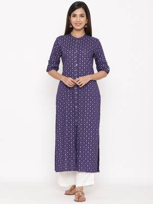 Purple Women's Rayon Printed Straight Kurta Palazzo Set 1