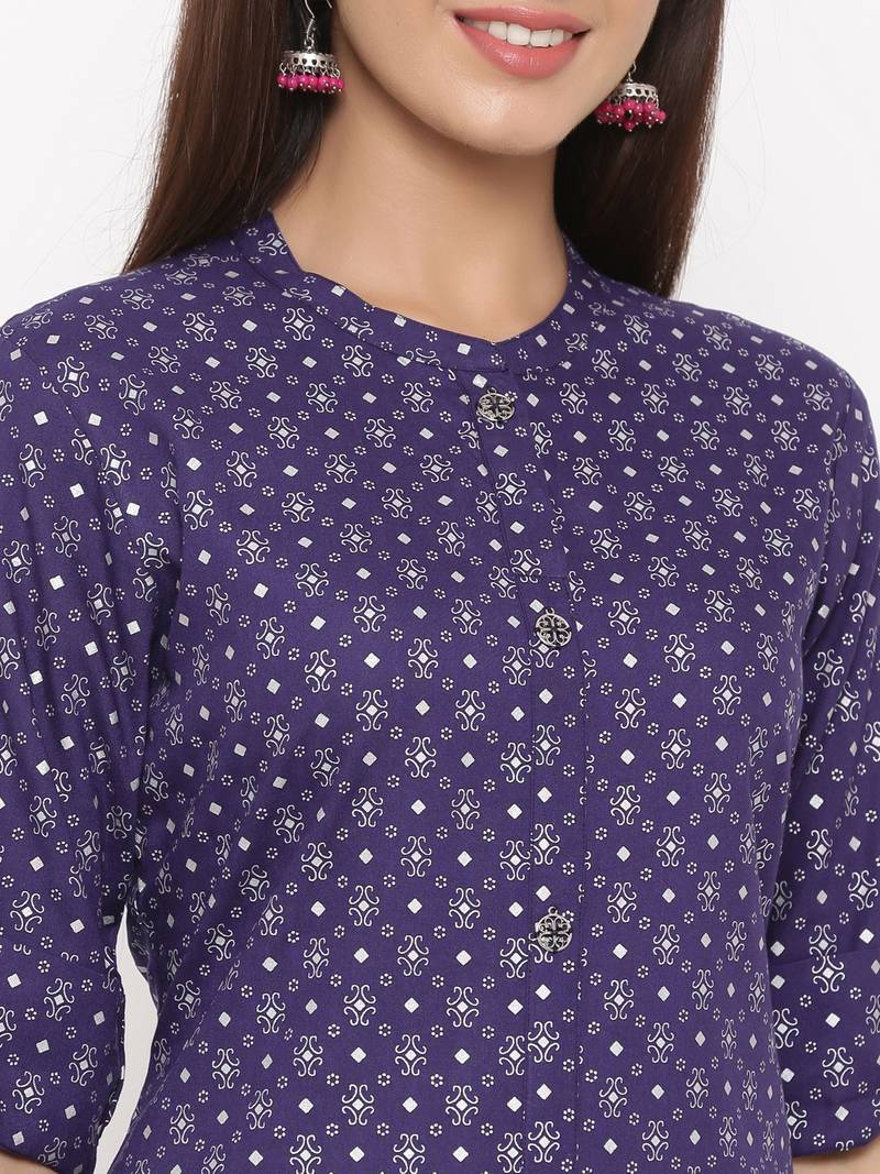 Purple Women's Rayon Printed Straight Kurta Palazzo Set