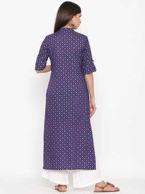 Purple Women's Rayon Printed Straight Kurta Palazzo Set 6