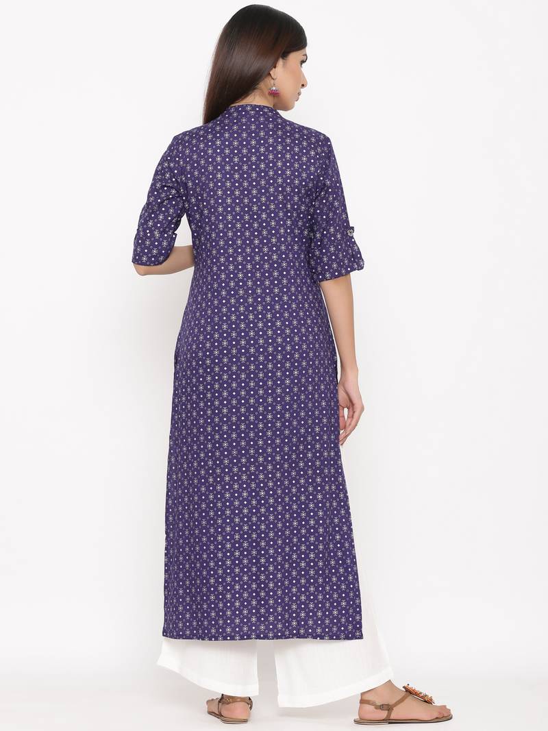 Purple Women's Rayon Printed Straight Kurta Palazzo Set