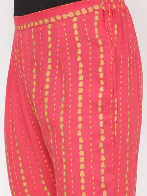 Pink Women's Rayon Slub Floral Print Straight Kurta Pant Set 4
