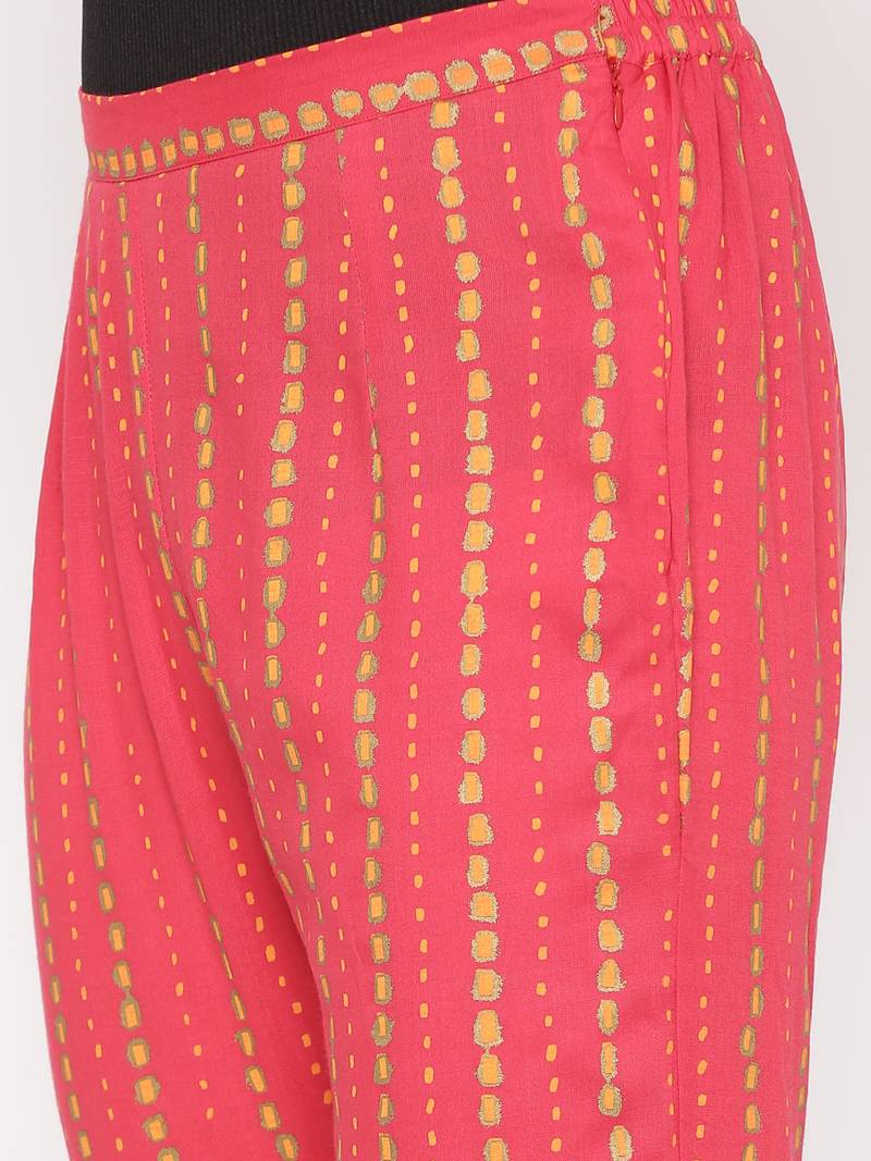 Pink Women's Rayon Slub Floral Print Straight Kurta Pant Set