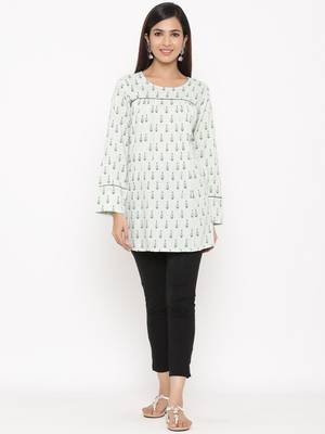 Light Green Women's Rayon Slub Leaf Print Casual Top 1