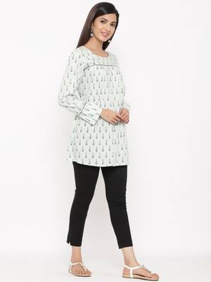 Light Green Women's Rayon Slub Leaf Print Casual Top 3