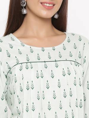 Light Green Women's Rayon Slub Leaf Print Casual Top 4