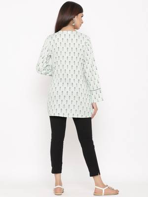 Light Green Women's Rayon Slub Leaf Print Casual Top 5