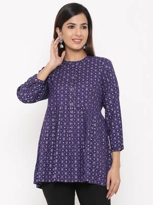Purple Women's Rayon Printed Casual Top 1