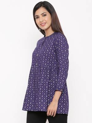 Purple Women's Rayon Printed Casual Top 2