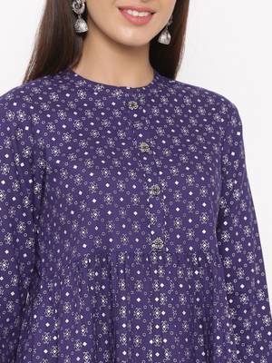 Purple Women's Rayon Printed Casual Top 3