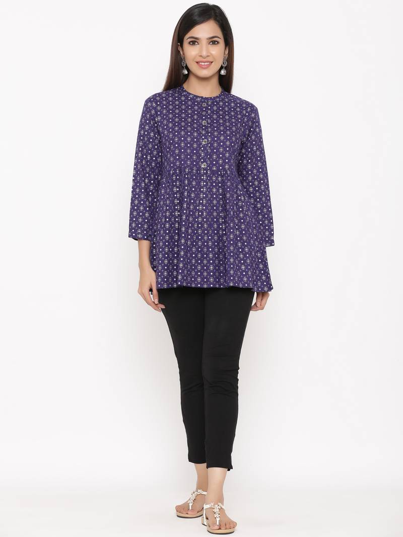 Purple Women's Rayon Printed Casual Top