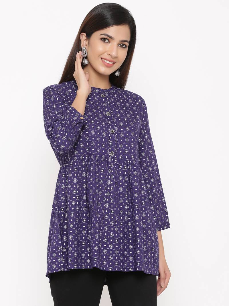 Purple Women's Rayon Printed Casual Top