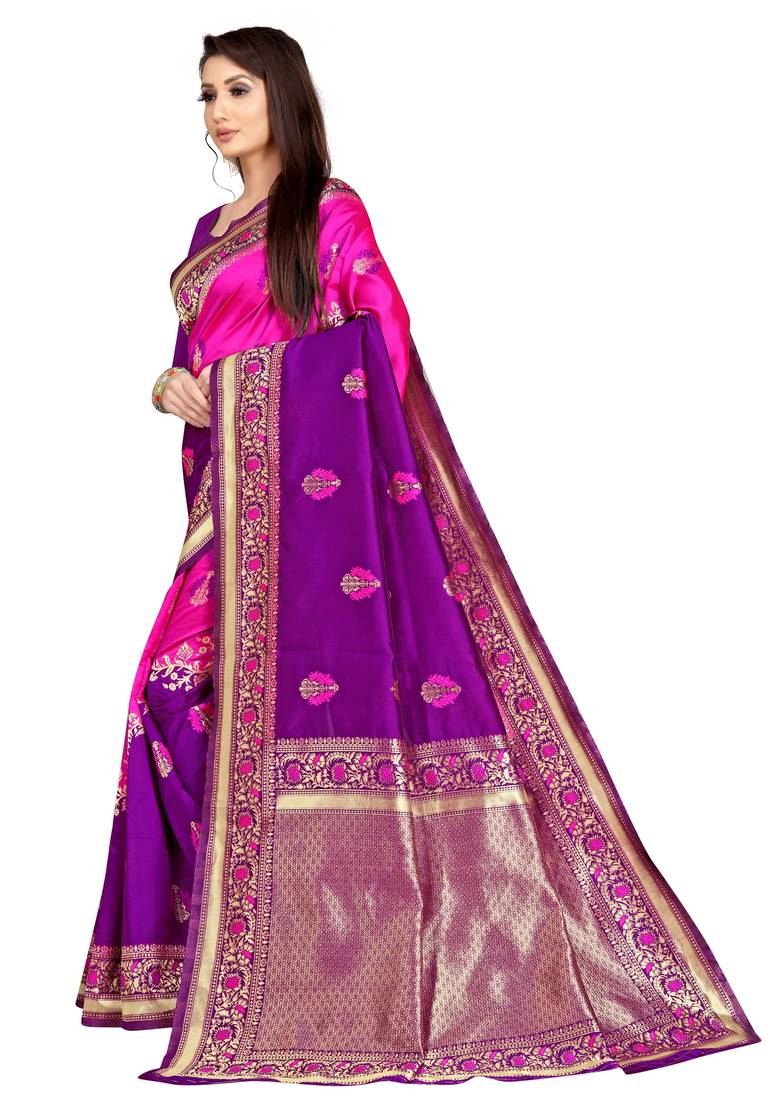 magenta Banarasi Silk Jacquard Designer Saree For Women