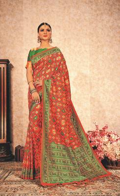 Peach Soft Weaving Silk Pattola Designer Saree For Women 1