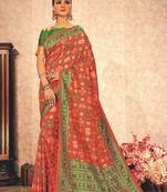 Peach Soft Weaving Silk Pattola Designer Saree For Women