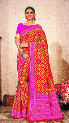 Pink Soft Weaving Silk Pattola Designer Saree For Women 1