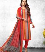 Red stripes print crepe salwar