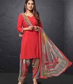 Red stripes print crepe salwar