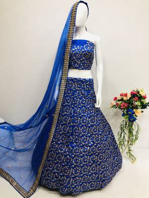 Royal-blue embroidered art silk semi stitched lehenga 1