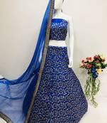 Royal-blue embroidered art silk semi stitched lehenga