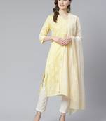 Light-yellow beads cotton salwar