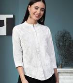 Hand Embroidered White Cotton Lucknowi Chikan Women Shirt