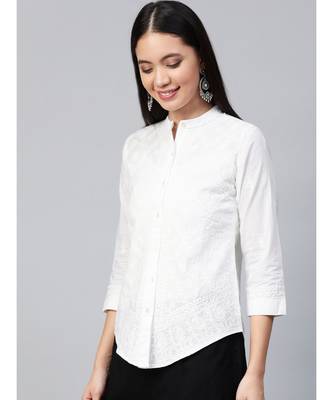 Hand Embroidered White Cotton Lucknowi Chikan Women Shirt 2
