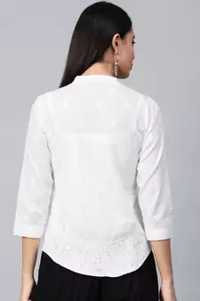 Hand Embroidered White Cotton Lucknowi Chikan Women Shirt