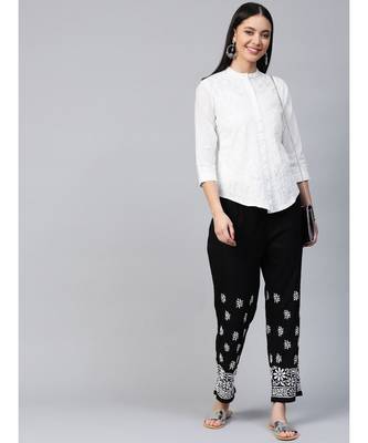 Hand Embroidered White Cotton Lucknowi Chikan Women Shirt 4