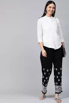 Hand Embroidered White Cotton Lucknowi Chikan Women Shirt