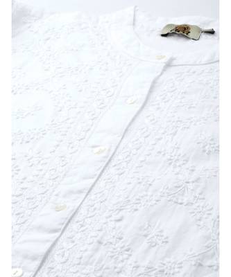 Hand Embroidered White Cotton Lucknowi Chikan Women Shirt 5