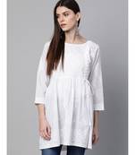 Ada Hand Embroidered White Cotton Lucknow Chikankari Women Short Kurti - A100427