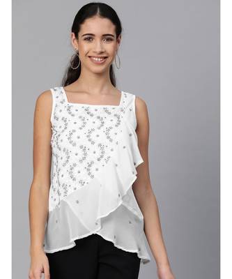 Ada Hand Embroidered White Cotton Lucknowi Chikankari Women Top - A100276 1