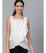 Ada Hand Embroidered White Cotton Lucknowi Chikankari Women Top - A100276