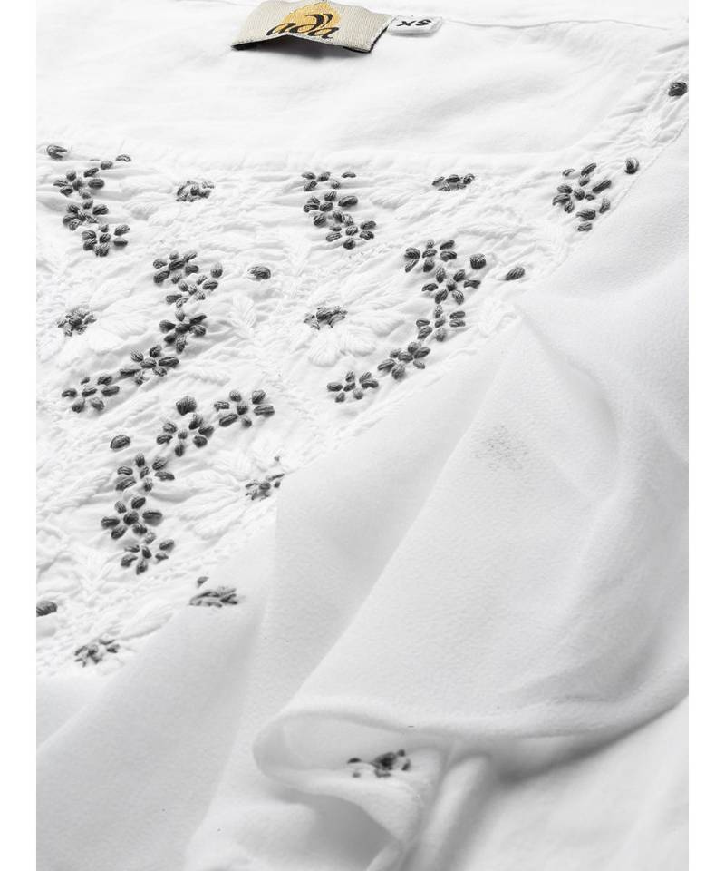 Ada Hand Embroidered White Cotton Lucknowi Chikankari Women Top - A100276