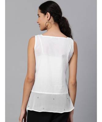Ada Hand Embroidered White Cotton Lucknowi Chikankari Women Top - A100276 4